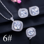 WWJ klassikaline ruudukujuline l&otilde;igatud kuubiktsirkooniumoksiid, 3-osalised k&otilde;rvar&otilde;ngad kaelakees&otilde;rmuste ehtekomplekt 6 valge