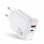 QGeeM PD 30W 2 pordiga EU Plug kiirlaadija adapter iPhone 14 13 12 11 Samsung Xiaomi Huawei QC 3.0 mobiiltelefoni kiirlaadija jaoks 30W EU plug valge