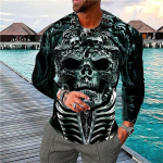Vintage pikkade varrukatega T-s&auml;rk Meestele 3D Skull O-kaelusega T-s&auml;rgid T&auml;navahip-hop T-s&auml;rgid Suurem&otilde;&otilde;dulised T-s&auml;rgid Meeste R&otilde;ivad Camiseta XL