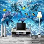 Veealune maailm Delfiinide kala 3D fototapeet Lastetuba Magamistuba Elutoa Televiisor Kaunistus Seinatapeet 3D Tapeet 200 cm(W) x 140 cm(H)