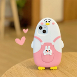 Round Cartoon Seagull 3D pehmest silikoonist telefoni&uuml;mbris iPhone 13 12 11 Pro Max XS Max XR X 6 7 8 Plus jaoks For iPhone 6/6s roosa