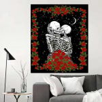 Suur pealuu seinavaip Hipi romantilised armastajad Skelett Seinavaibad Lilledega ps&uuml;hhedeelne kaunistus Kodu gooti sisekujundus kunst 95x73cm