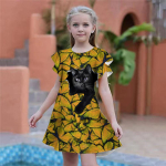 T&uuml;drukute Butterfly Kitten Print kleidid Lastele T&uuml;drukute Peokleit Liibuv Liibuv L&uuml;hikeste Varrukatega Seelik &Uuml;le 4-aastastele T&uuml;drukutele 80 sinine