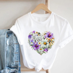 (Aasia suurus) Naised prinditud lillega Armas akvarellstiil 90ndate tee-riietus Moodne t-s&auml;rk vabaaja l&uuml;hikeste varrukatega naiste graafiline T-s&auml;rk S