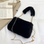 Yogodlns Simple Faux Fur Tote Bucket Bag Metal Chain Crossbody kott Naiste igap&auml;evaseks vabaajakasutuseks Paluskott karvane rahakott 22x5x18cm must