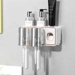 1 pakk, hambaharja riiul, perforeeritud vaba suuveetops, hambaharja tass, hambapasta pigistamise artefakt, seinale riputatav tualettruum [Toothbrush Holder] Transparent White 2 Cups