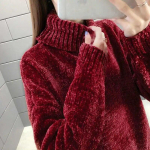 Naiste s&uuml;gis- ja talvemood kilpkonnakaelusega kampsun, uus vaba &uuml;hev&auml;rviline pikkade varrukatega pullover, kootud topp One Size punane