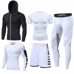 5 tk/komplekt Meeste kompressioonspordi&uuml;likonnad Jooksukomplektid Korvpall Treeningsukkp&uuml;ksid Riided J&otilde;usaal Fitness S&ouml;rkimine Spordidressid S must valge v&auml;rv