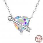 Ehtne 925 Sterling h&otilde;bedane Cupid Arrow ripatsiga kaelakee naistele peenest ehetest reguleeritav Bling Heart Link kett