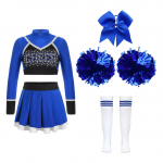 Laste t&uuml;drukute cheerleader vormikost&uuml;&uuml;mide komplektid pikkade varrukatega k&auml;rbitud topid seelikuga pompoonidega sokid 5-6 Years sinine