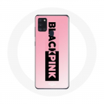 Coque pour Samsung Galaxy A21S Blackpink Groupe de K-pop Logo Noir Rose Fond Rose