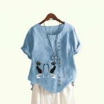 Naiste moe kassimustriga l&uuml;hikeste varrukatega pluusid, suvised vabaaja &uuml;mmarguse kraega pullover Lahtine puuvillane linane T-s&auml;rk S valge