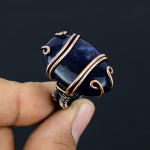 Natural Sodalite Gemstone Handmade Copper Wire Wrap Gift Ring Size 6.5 s4g82