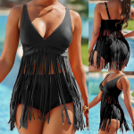 Naiste mood Seksikas l&otilde;hestatud k&otilde;rge v&ouml;&ouml;kohaga tutiga bikiinidega rannaujumistrikoo XXL must