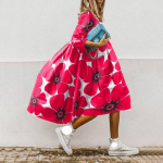 Suvine vaba v&ouml;&ouml;koht, tr&uuml;kitud kleit Naiste moodne &uuml;mara kaelusega lillelised plusssuuruses kleidid Naistele Elegantne vintage kleit 24059 S