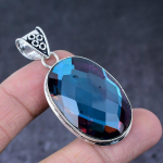 Looduslik sinine m&uuml;stiline topaas k&auml;sitsi valmistatud 925 sterlingh&otilde;be kingitus ripats 2,17 U8W80