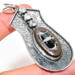 Natural Mud Crack Fossil, Topaz Gemstone 925 Sterling Silver Pendant 3.03 h0m82
