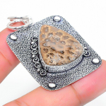 Natural Fossil Coral Gemstone Handmade 925 Sterling Silver Pendant 1.93 r7t14