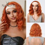 ALAN EATON L&uuml;hike oranži peapaelaga parukas S&uuml;nteetiline laineline parukas peapaelaga Orange Party Cosplay parukas kuumakindlast kiust naistele