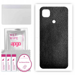 apgo Protective Skin Sticker for the back compatible with Xiaomi Redmi 9C, Wrap Film, Foil, Vinyl - Pattern Black Leather