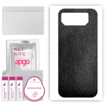 apgo Protective Skin Sticker for the back compatible with Asus ROG Phone 6 Pro, Wrap Film, Foil, Vinyl - Pattern Black Leather