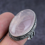Natural Rose Quartz Gemstone Handmade 925 Sterling Silver Jewelry Ring S.7 o2g26