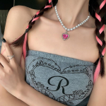 Gooti p&auml;rliroosa s&uuml;damega kaelakee Y2K Sweet Cross Crystal Heart Choker kaelakeed Korea simuleeritud p&auml;rlihelmestega Egirl Goth ehted roosa