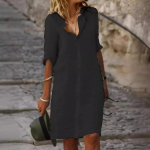 N&ouml;&ouml;biga ees pool varrukatega kleit, vabaaja massiivne lihtne Midi kleit, naiste riided S must