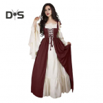 1 komplekt naiste kleit, volditav serv, ruudukujuline kael, pingul v&ouml;&ouml;koht, lendlevad varrukad, pitsitud lapiga Vintage renessanss keskaegne &otilde;ukonna ustav Halloweeni kost&uuml;&uuml;m XL punane