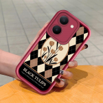 Pehme silikoonist ruudukujulise redeli mustriga telefoni&uuml;mbris, t&auml;ielikult kattev, kaamera p&otilde;rutuskindel kaitse, kummist &uuml;mbris Vivole Vivo Y02A tumepunast v&auml;rvi