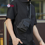 Meeste Crossbody kott, vabaaja multifunktsionaalne rinnakott, &uuml;he &otilde;laga v&auml;ike kott 12x5x20cm must