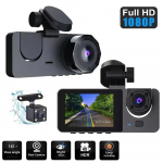 HD 1080P auto-DVR 3-objektiiviline s&otilde;idukisisene armatuurkaamera Kolmesuunaline kaamera DVR-id Salvesti Videoregistraator Armatuurkaamera kaamera 2,0-tolline IPS-ekraan ja tagakaamera Front & interior & Rear must