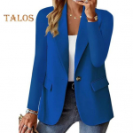 Naiste bleiser Slim Fit, pikkade varrukatega reisikost&uuml;&uuml;mi mantel &Uuml;hev&auml;rviline &uuml;he nupuga bleiser kontoris igap&auml;evaseks kandmiseks &otilde;htuseks peoks L sinine