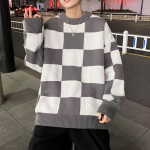 Streetweari kampsun meestele Retro ruuduline ruuduline pullover Hip Hop S&uuml;gis Uus &uuml;mmarguse kaelusega &Uuml;lem&otilde;&otilde;duline Paar casual kampsunid meestele M hall v&auml;rv