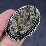 Turtilla Fossil Gemstone Handmade 925 Steling Silver Jewelry Ring Size 6.5 t1e53