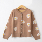 S&uuml;gisesed pikkade varrukatega &uuml;mmarguse kaelaga soojad kampsunid naistele Mood lahtised kampsunid Tikitud kr&uuml;santeemid Kootud kardiganid Naiste talveriided 24632 S khaki