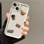 Armas 3D Bear Coffee Milk Candy vedel telefoni&uuml;mbris iPhone 11 13 12 14 15 Pro Max XR XS Max 7 8 Plus SE 2020 2022 multifilmi &uuml;mbris iPhone 7 valge
