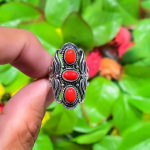 Natural Italian Red Coral Gemstone 925 Sterling Silver Gift Ring Size 7 v2l43