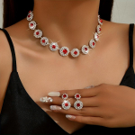 1 paar k&otilde;rvar&otilde;ngaid pluss 1 tk kaelakee elegantne ehtekomplekt inkrusteeritud strassidega &otilde;rnad ehted, ideaalne festivalikink naistele punane