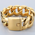 Massiivne meeste k&auml;ev&otilde;ru meestele poleeritud roostevabast terasest 29 mm &auml;&auml;rekivi Kuuba l&uuml;likett meeste k&auml;ev&otilde;rud randmepael Ehted aksessuaarid 23CM kuld