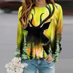 Naiste topid Forest Elk Print &Uuml;markaelusega pikkade varrukatega T-s&auml;rk Fall Casual Slim Pullover naiste pikkade varrukatega top XS lilla