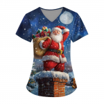 Suures suuruses tr&uuml;kitud Scrub t&ouml;&ouml;vormi topid Naistele V-kaelusega Halloweeni tr&uuml;kiga l&uuml;hikeste varrukatega l&otilde;busad T-s&auml;rgid taskutega t&ouml;&ouml;riiete T-s&auml;rk XL