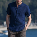 Meeste T-s&auml;rk puuvillane linane l&uuml;hikeste varrukatega T-s&auml;rk rannapuhkuse vabaaja t&auml;navar&otilde;ivad &otilde;hukesed kerged hingavad topid XXXL