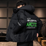 Talvine meeste v&auml;rviline mullmantel, lahtine paks jakk, meeste t&auml;navamood, hip-hop parka, Korea riided, puhvjakk, soe jakk S must