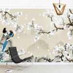 Fototapeet Magnoolia lilled ja linnud seinamaaling elutuba teler diivan &otilde;ppet&ouml;&ouml; tapeet kodu sisustus 200 cm(W) x 140 cm(H)