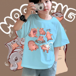Moo Deng Tiny Baby Hippo Star Tai Armas Pygmy Hippo Unisex Lapsed Poiss Poiss T&uuml;druku T-s&auml;rk tr&uuml;kiga l&uuml;hikeste varrukatega &uuml;mara kaelaga 100cm