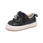 Laste Spordijalatsid V&auml;ikesed T&uuml;drukud Rhinestone Sequin vabaajajalatsid Pehme tallaga Mood Lastele L&auml;ikivad jooksujalatsid Libedusevastased 26 must