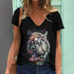 Suvised Vintage Naiste T-s&auml;rgid 3D Loomade Tiger Print T-s&auml;rk Naiste Mood T-s&auml;rk V-kaelusega Oversized T-s&auml;rk Naiste riided Anime S