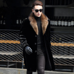 Talvine meeste soe ilus mood mantel naarits kasukas &uuml;likond krae karusnaha keskmise pikkusega jakk lahti &uuml;herealine jakk Parka mantel L