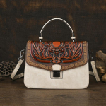 Johnature K&auml;sitsi Valmistatud Reljeefne Naiste Nahast Kott Vintage K&auml;ekott Mitmek&uuml;lgne &Otilde;la- ja Crossbody Kotid beež